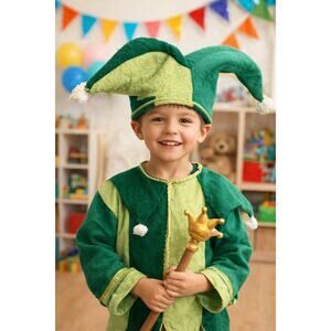 Green Jester Hat Kids Costume Soft Felt Medieval Joker Hat Dress Up Halloween